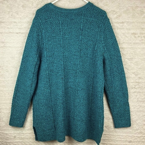 LANDS END Aqua Green Confetti Rag Sweater Wool Blend XL - Picture 10 of 15